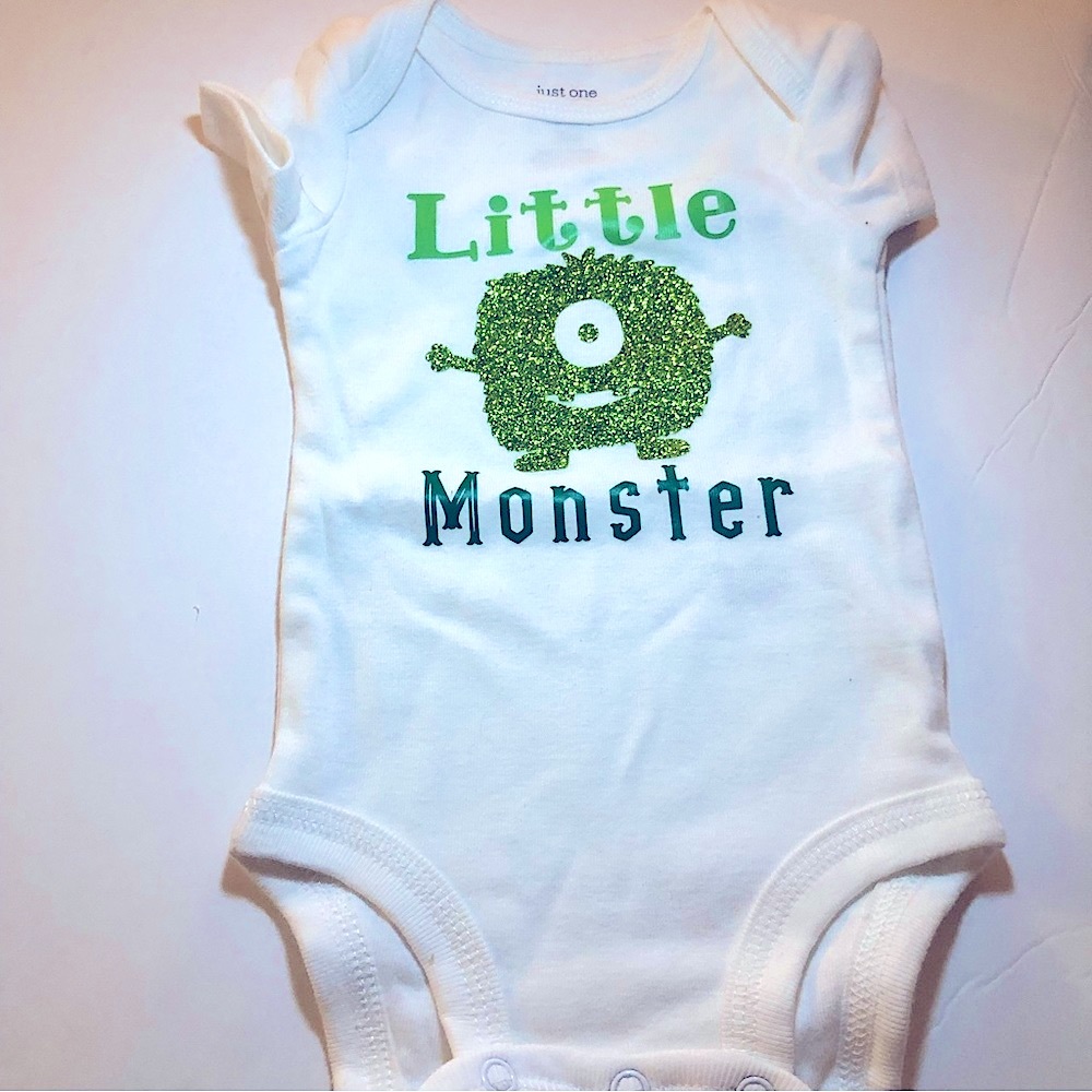 Little Monster Green and White Carters Infant bodysuit handmade